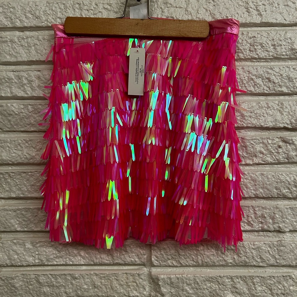 Queen of Sparkles neon pink sequined mini skirt